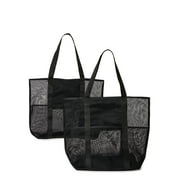 Women's Mesh Beach Tote Bag, 2-Pack Black / Black