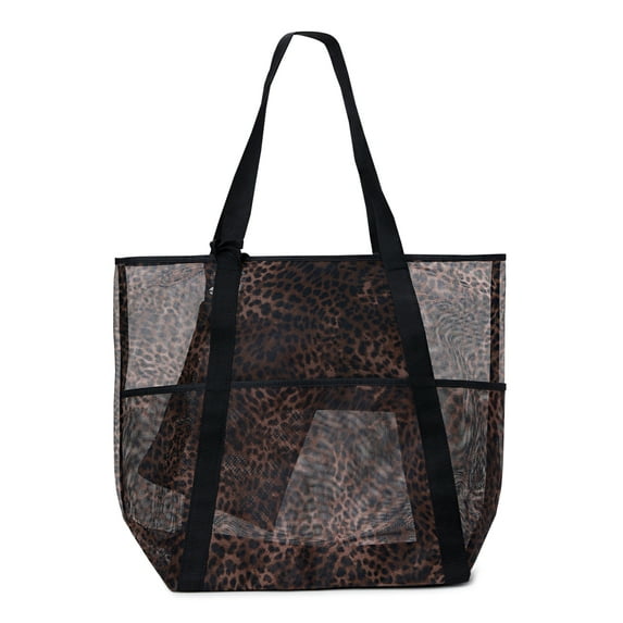 Time and Tru Women's Mesh Beach Tote Handbag, Cheetah