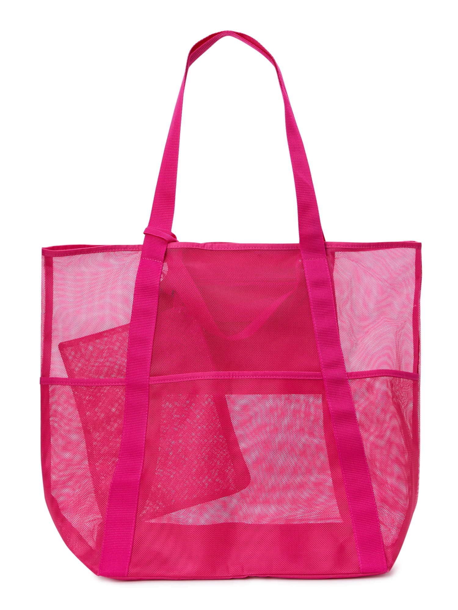 Time and Tru Women's Mesh Beach Tote Handbag, Fuchsia