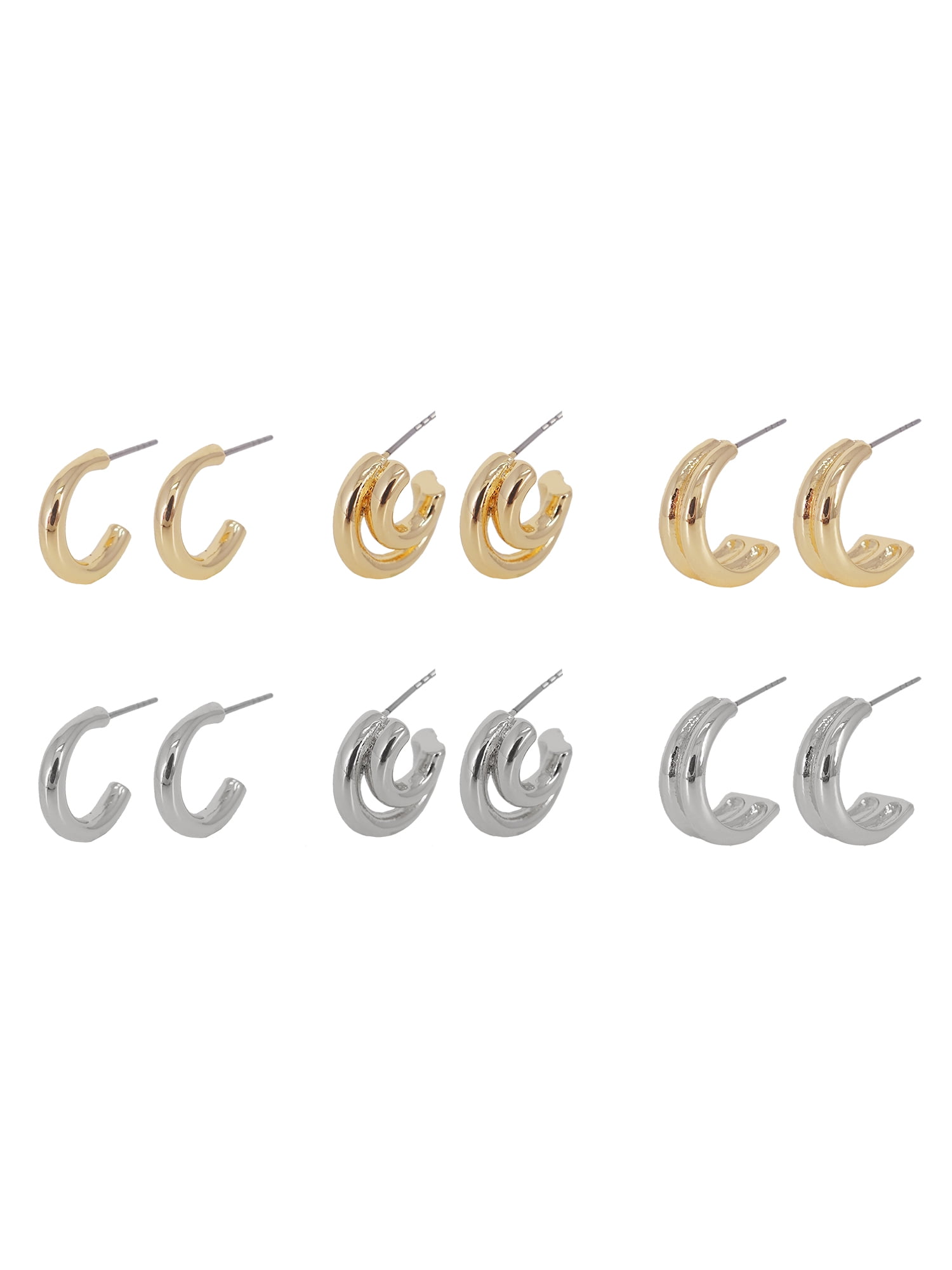 Time and Tru Women's Metal 6 Pair Hoop Earring in Gold and Rhodium Plated