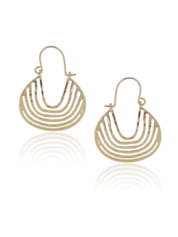Women's Metal Cut-Out French Wire Hoop Earring in Gold Plated