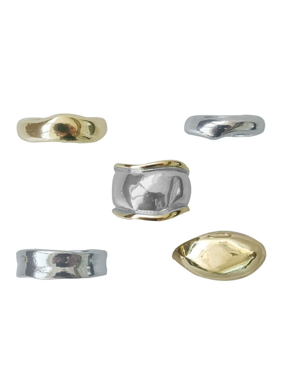 Womens Gold-Tone and Silver-Tone Metal Ring Stacking Set, 5-Piece