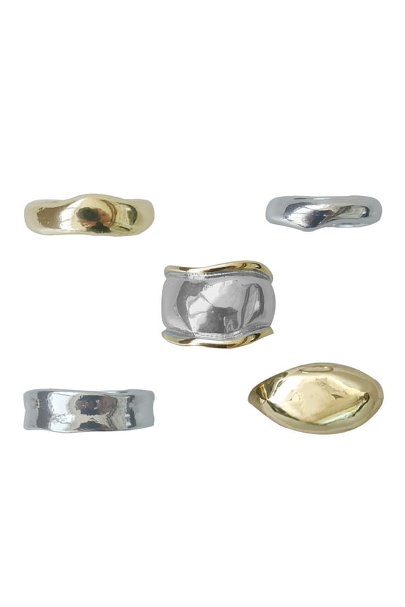 Womens Gold-Tone and Silver-Tone Metal Ring Stacking Set, 5-Piece