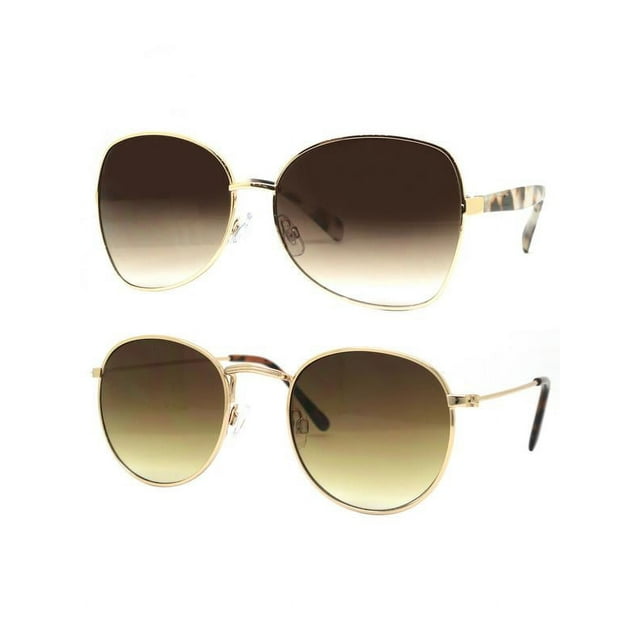 Time and Tru Women's Metal Sunglasses 2-Pack Bundle: Round Sunglasses and Square Oversized Sunglasses