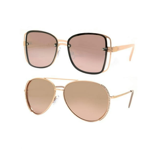 Time and Tru Women's Metal Sunglasses 2-Pack Bundle: Square Sunglasses and Aviator Sunglasses