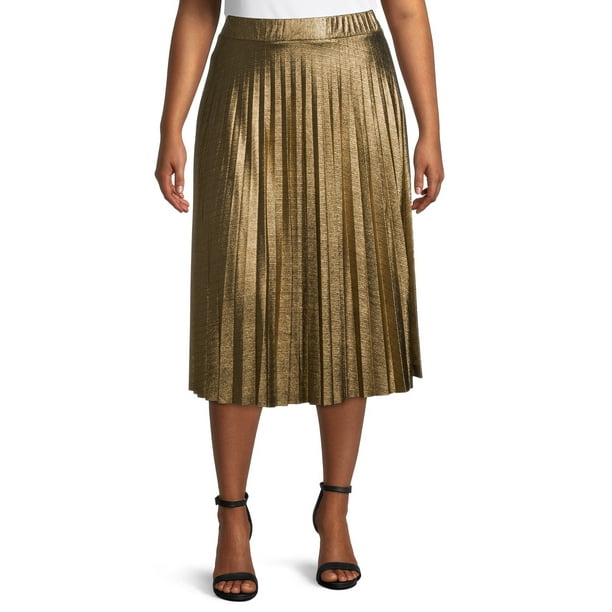 Time and Tru Women’s Metallic Pleated Skirt - Walmart.com