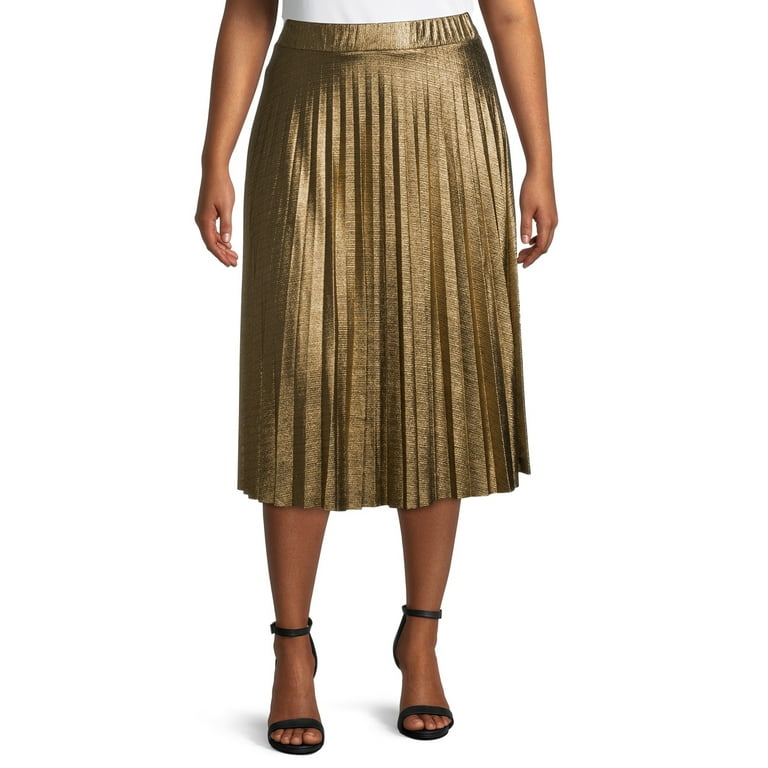 Brown metallic pleated skirt sale