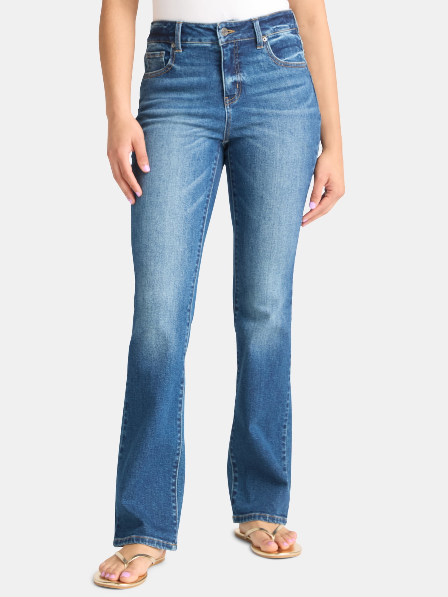 Time and Tru Women's High Rise Straight Leg Cuffed Jeans, 29