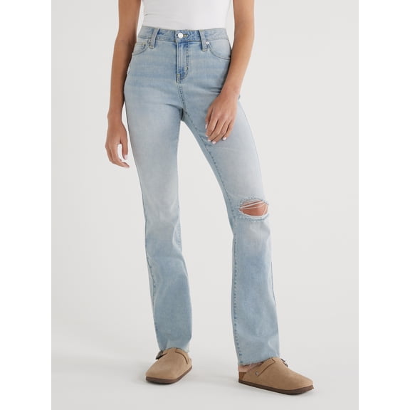 Time and Tru Women's Mid Rise Bootcut Jeans with Raw Hem, 32" Inseam, Sizes 2-20
