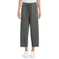 thumbnail image 1 of Time and Tru Women’s Mid-Rise Brushed Hacci Pull-on Cropped Wide Leg Pants, 1 of 5