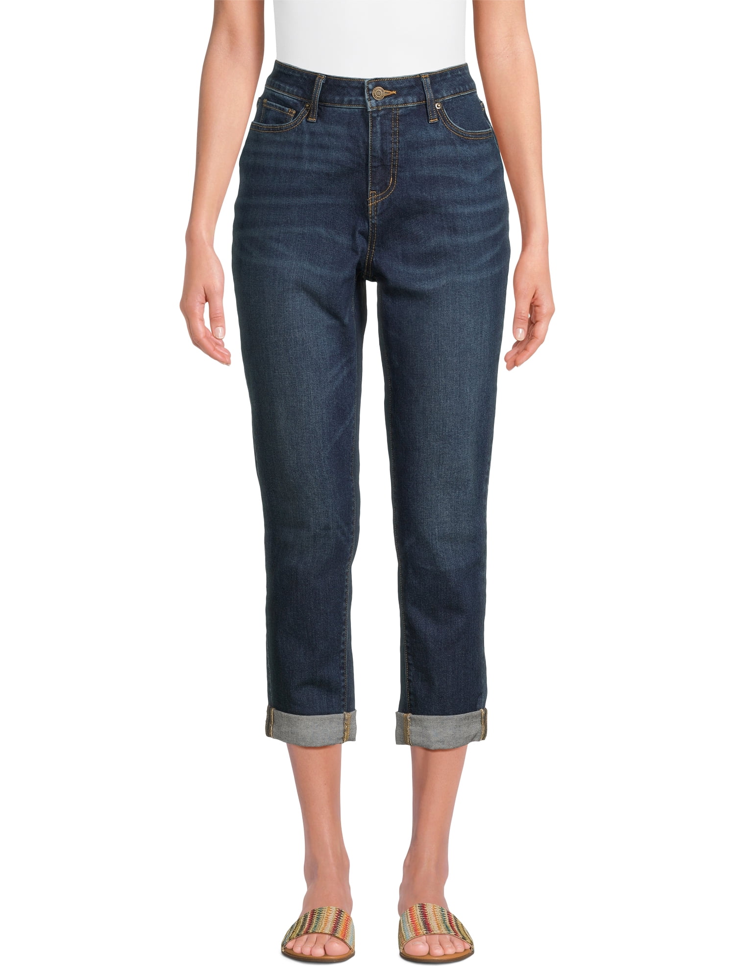 Time and Tru Women's Mid Rise Cropped Boyfriend Jeans with