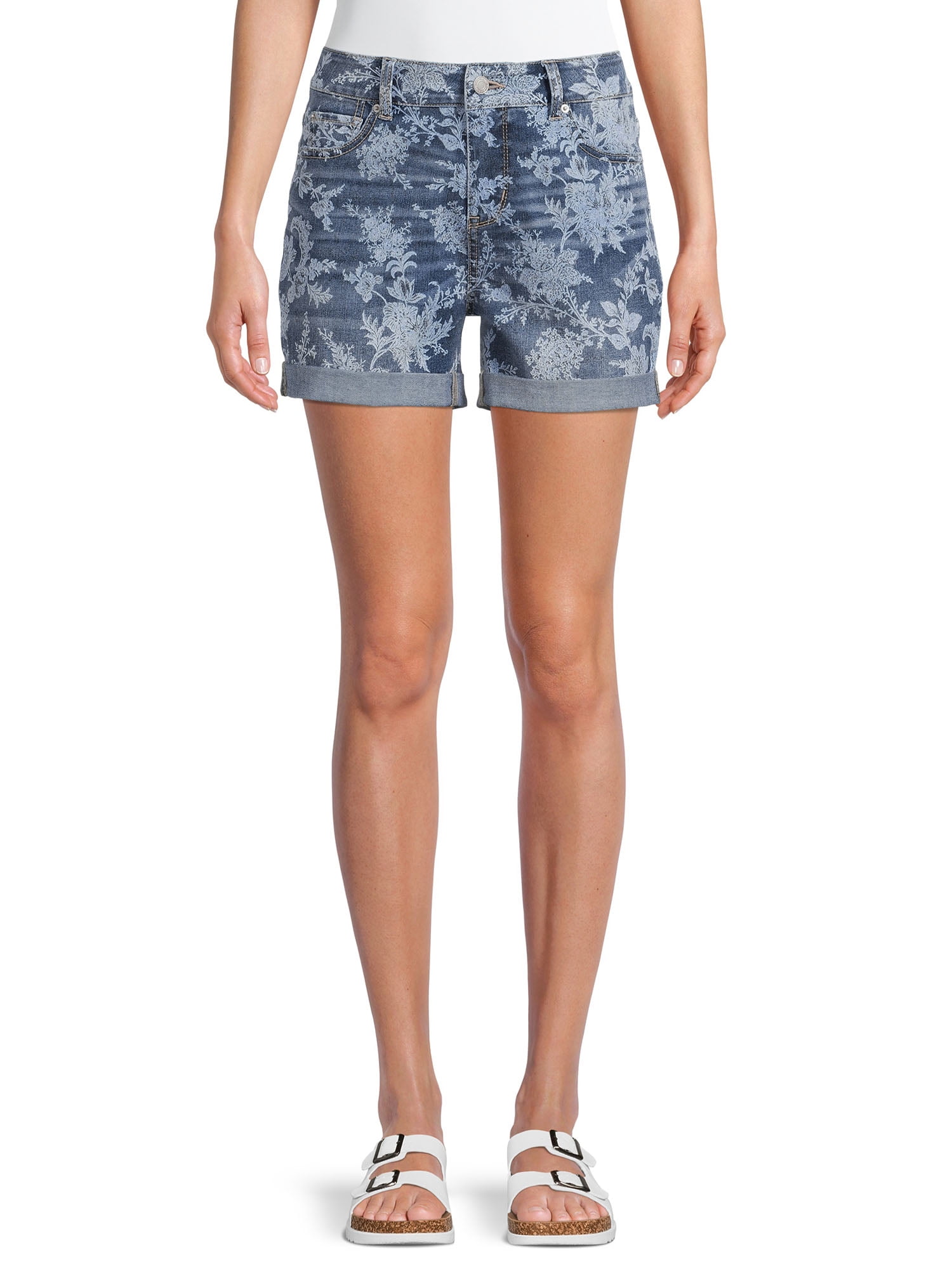Time and Tru Women's Mid Rise Cuffed 4" Denim Short
