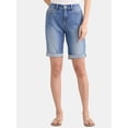 thumbnail image 1 of Time and Tru Women's Mid Rise Denim Bermuda Shorts, 10” Inseam, Sizes 0-22, 1 of 5