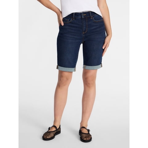Women's Mid Rise Denim Bermuda Shorts, 10" Inseam, Sizes 0-22