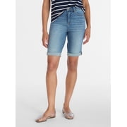 Time and Tru Women's Mid Rise Denim Bermuda Shorts, 10" Inseam, Sizes 0-22