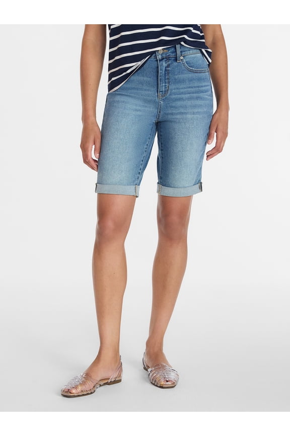 Women's Mid Rise Denim Bermuda Shorts, 10" Inseam, Sizes 0-22