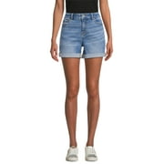 Time and Tru Women's Mid-Rise Double Roll Denim Shorts, 4" Inseam, Sizes 2-20