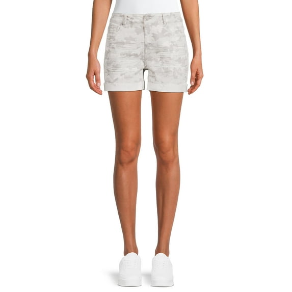 Time and Tru Women's Mid Rise Frayed Hem 4" Denim Short