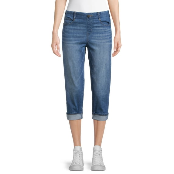 Time and Tru Women's Mid Rise Relaxed Fit 21" Inseam Pull-On Denim Capris