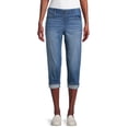 thumbnail image 1 of Time and Tru Women's Mid Rise Relaxed Fit 21" Inseam Pull-On Denim Capris, 1 of 5