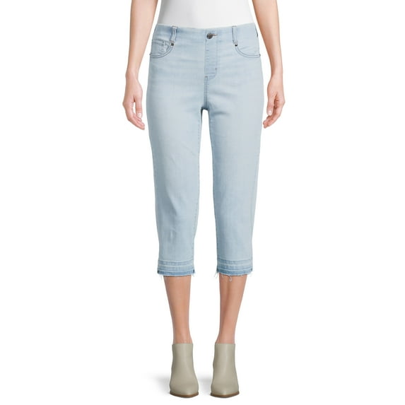 Time and Tru Women's Mid Rise Relaxed Fit 21" Inseam Pull-On Denim Capris