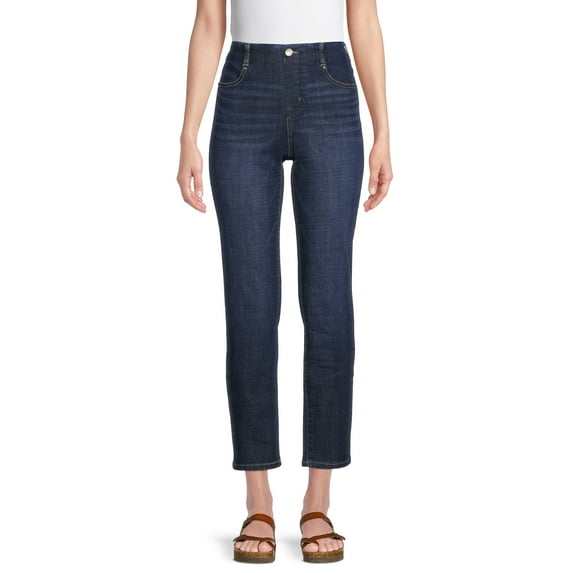 Time and Tru Women's Mid Rise Relaxed Straight Pull On Jeans