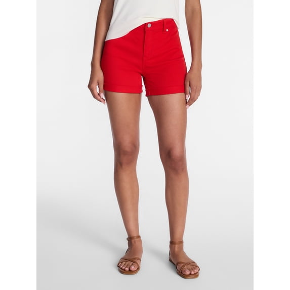 Time and Tru Women's Mid Rise Roll Cuff Denim Shorts, 4" Inseam, Sizes 0-20