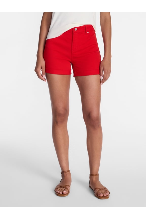 Women's Mid Rise Roll Cuff Denim Shorts, 4" Inseam, Sizes 0-20