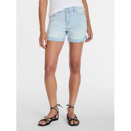 Time and Tru Women's Mid Rise Roll Cuff Denim Shorts, 4" Inseam, Sizes 0-20