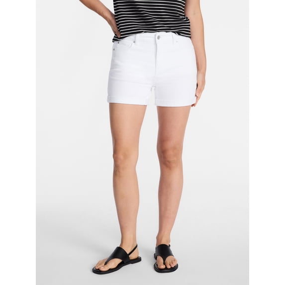 Time and Tru Women's Mid Rise Roll Cuff Denim Shorts, 4" Inseam, Sizes 0-20