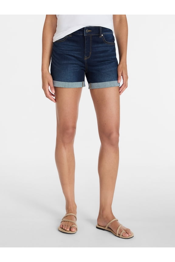 Women's Mid Rise Roll Cuff Denim Shorts, 4" Inseam, Sizes 0-20