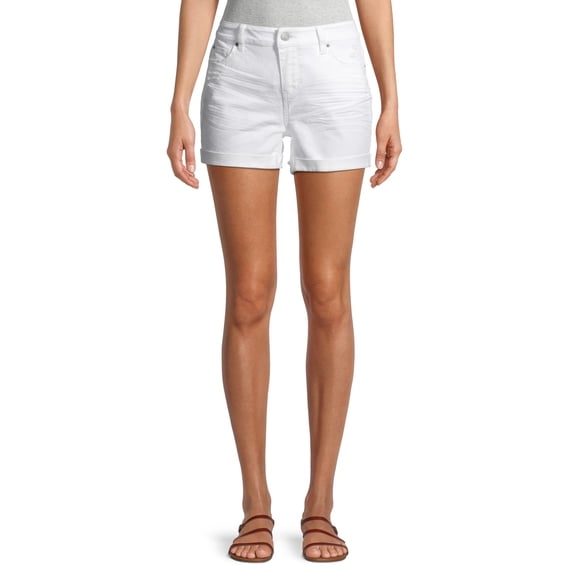 Time and Tru Women's Mid Rise Rolled Cuff 4" Denim Short