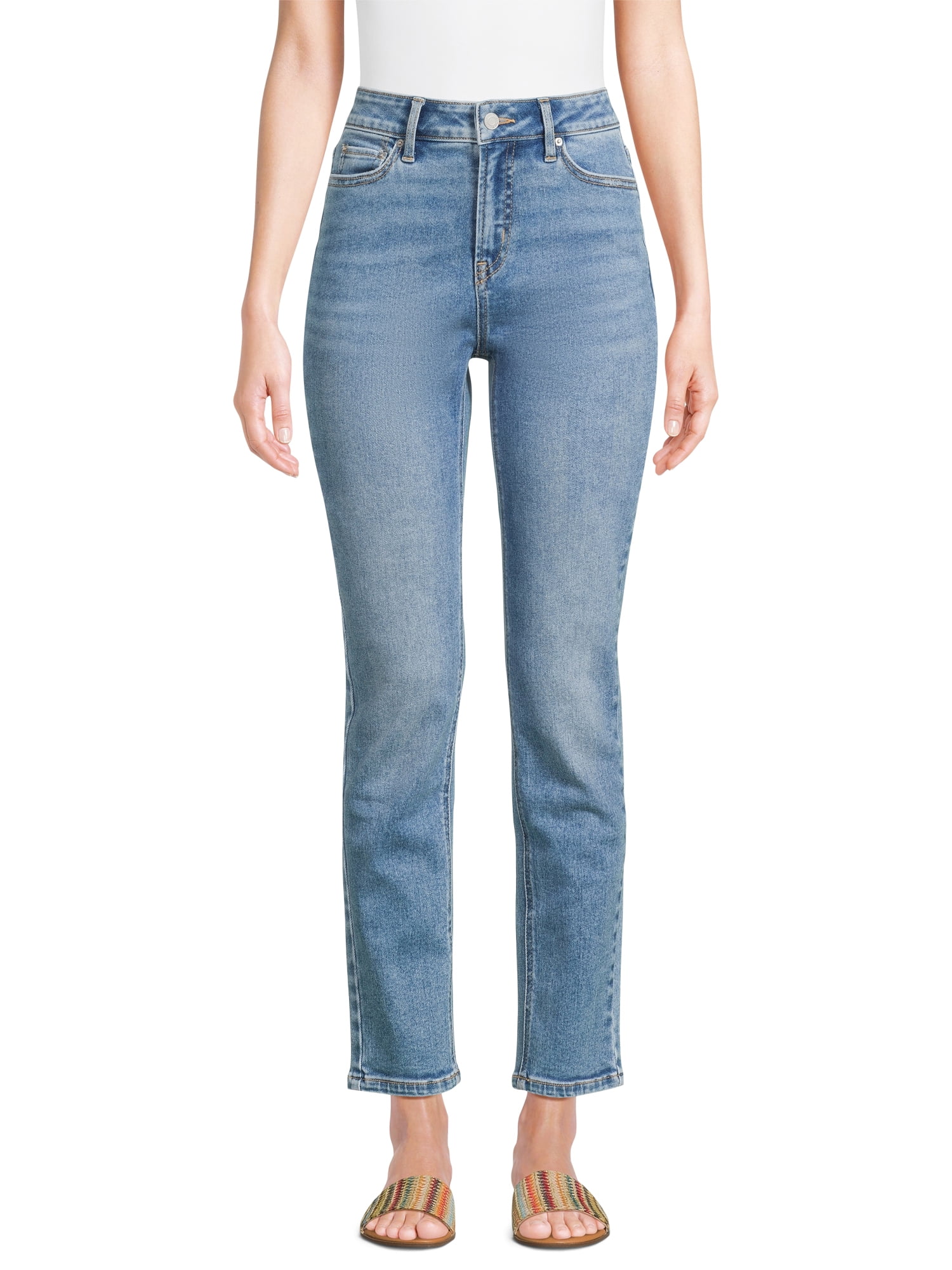 Time and Tru Women’s Mid Rise Straight Leg Jeans, Sizes 0-22, Regular & Short Inseams