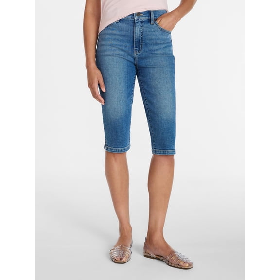 Time and Tru Women's Mid Rise Stretch Denim Capri Pants, 16.5" Inseam, Sizes 0-20