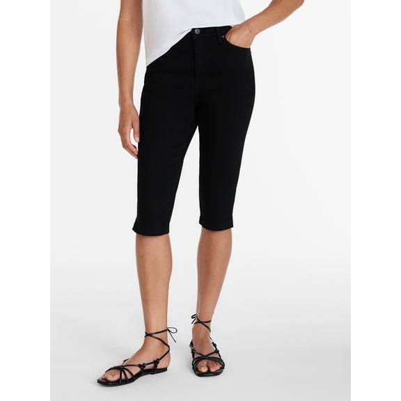 Time and Tru Women's Mid Rise Stretch Denim Capri Pants, 16.5" Inseam, Sizes 0-20