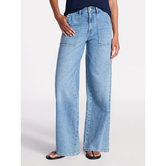 Time and Tru Women's Wide Leg Utility Trousers, 31" Inseam, Sizes 0-20