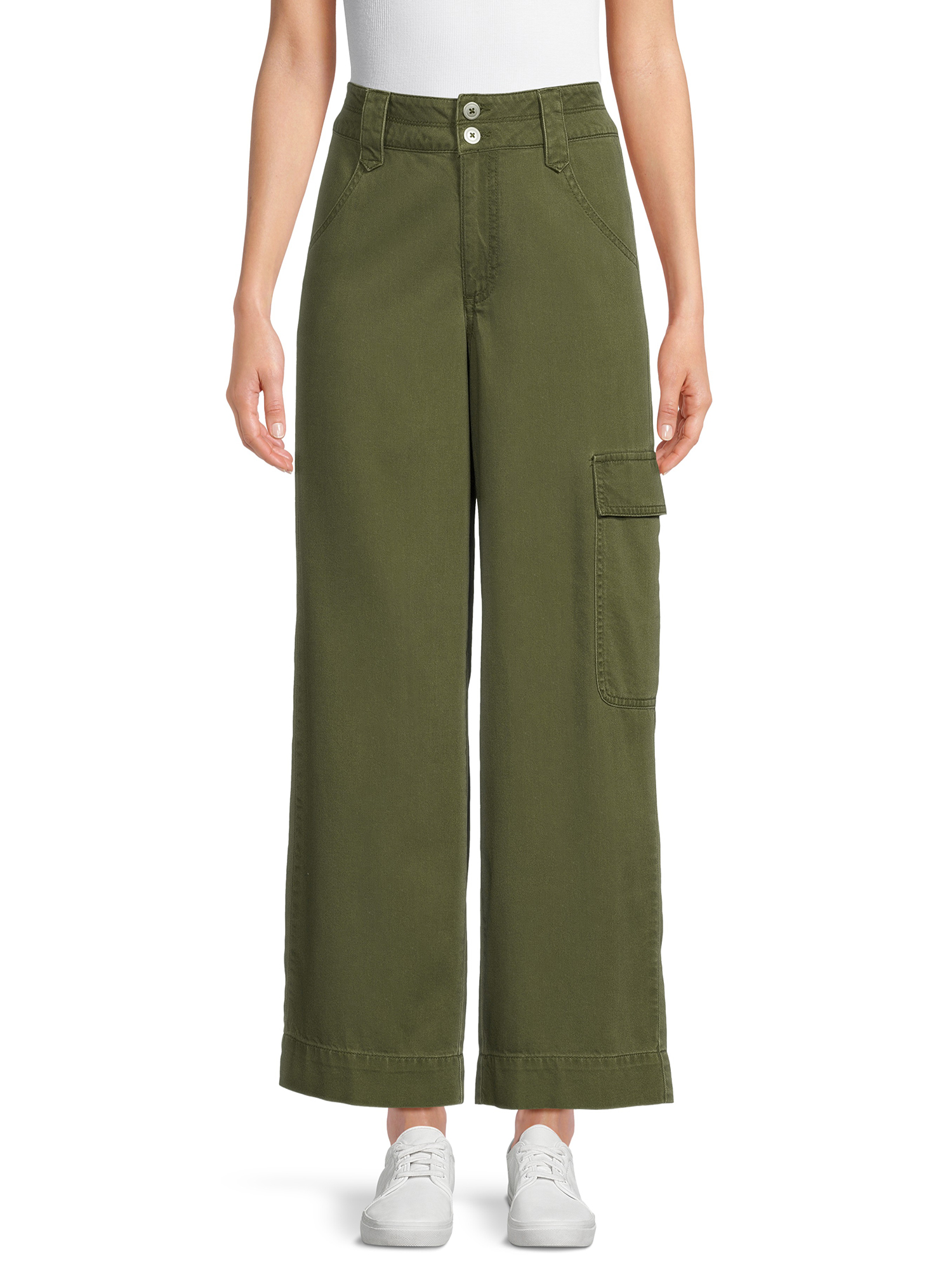 Time and Tru Women's Mid Rise Wide Leg Cargo Pants, 30" Inseam