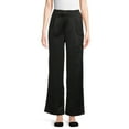 Time and Tru Women's Mid Rise Wide Leg Satin Trousers with Pockets, 30