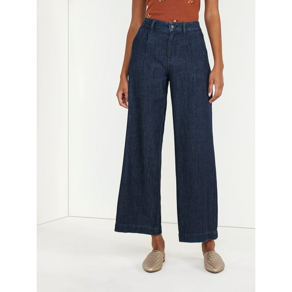 Time and Tru Women's Mid Rise Wide Leg Trouser Jeans – Regular, Short, Long Inseams Available