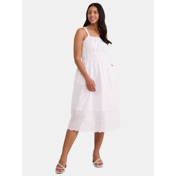 Time and Tru Women's Midi Eyelet Dress, Sizes XS-XXXL