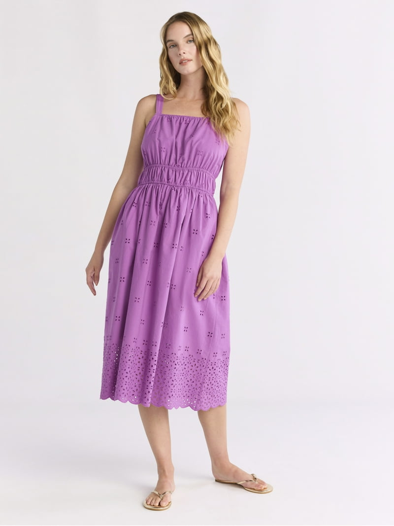 knee length dresses for ladies Adorable White Eyelet Midi Dress