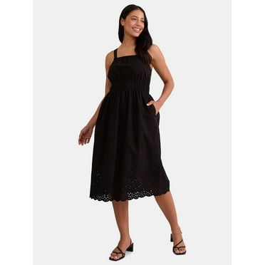 Time and Tru Women's Midi Eyelet Dress, Sizes XS-XXXL