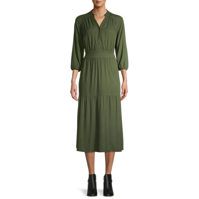 Time and Tru Women's Midi Peasant Dress - Walmart.com