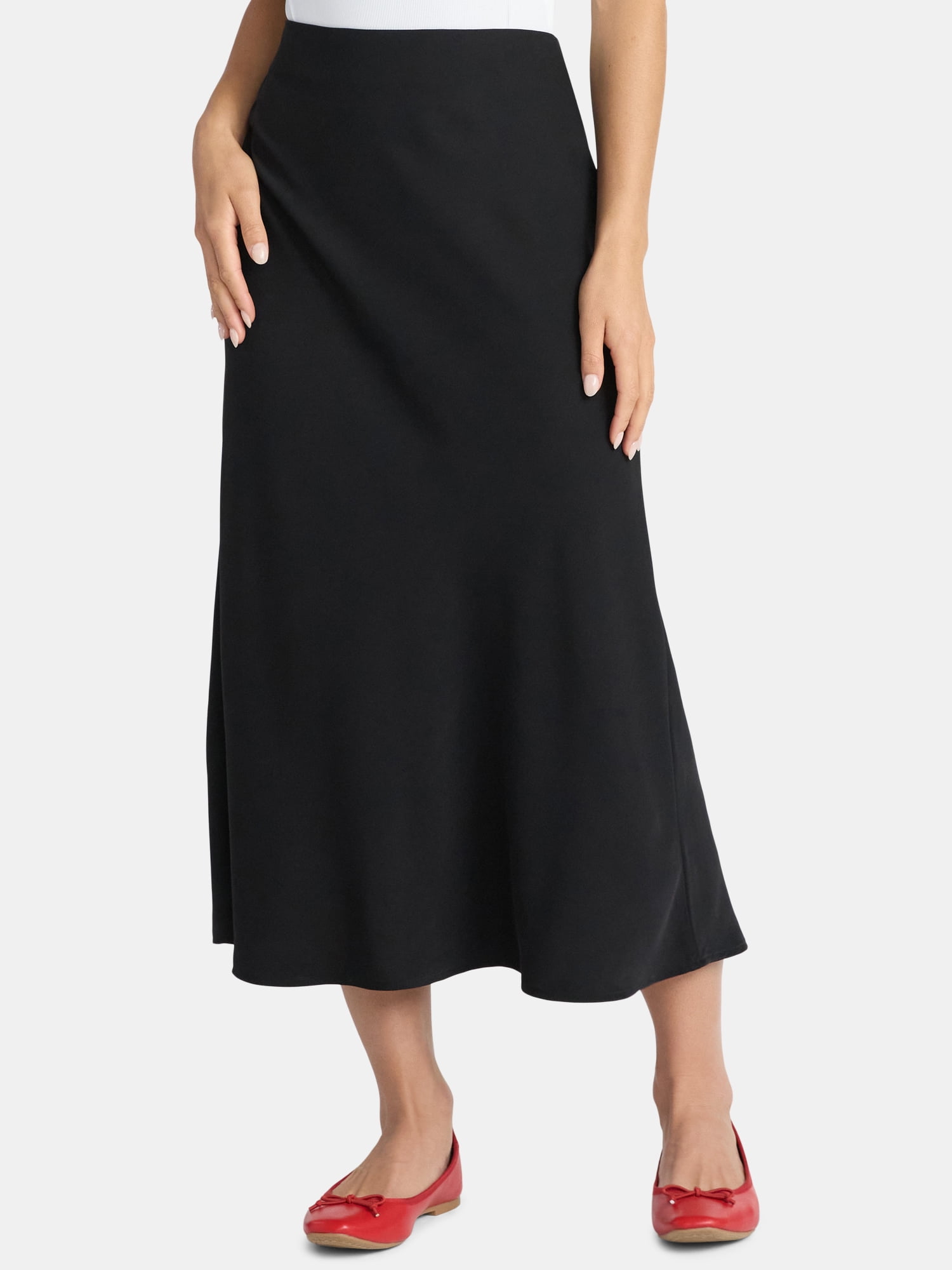 Time and Tru Women's Midi Pull On Slip Skirt, Sizes XS-XXXL