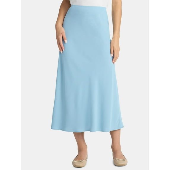Time and Tru Women's Midi Pull On Slip Skirt, Sizes XS-XXXL