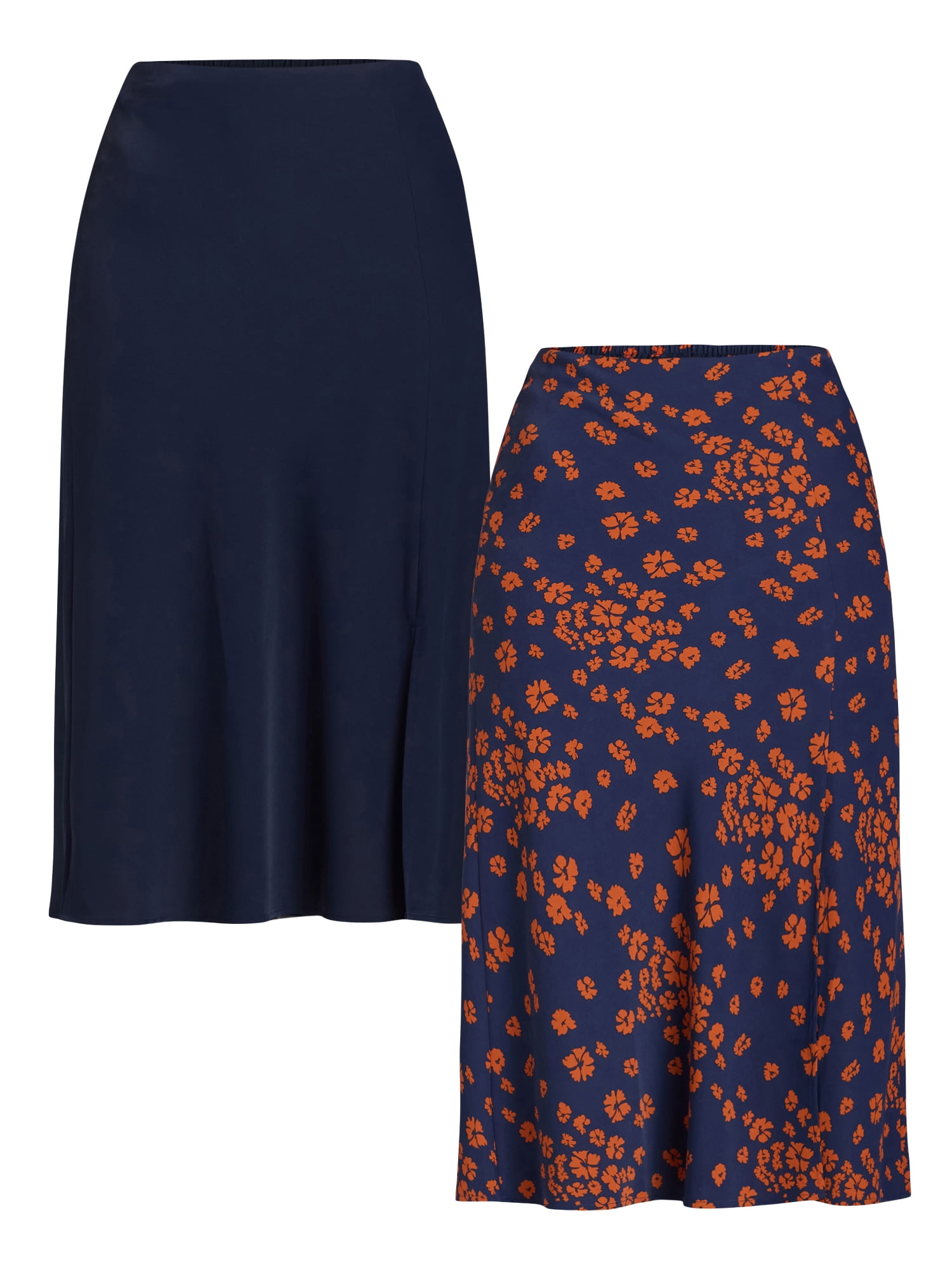 Time and Tru Women's Midi Slip Skirt, 2 Pack, Sizes XS-XXXL