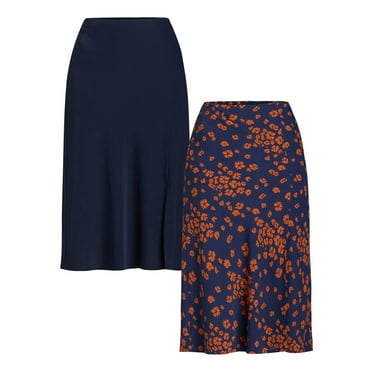 Time and Tru Women's Midi Slip Skirt, 2 Pack, Sizes XS-XXXL