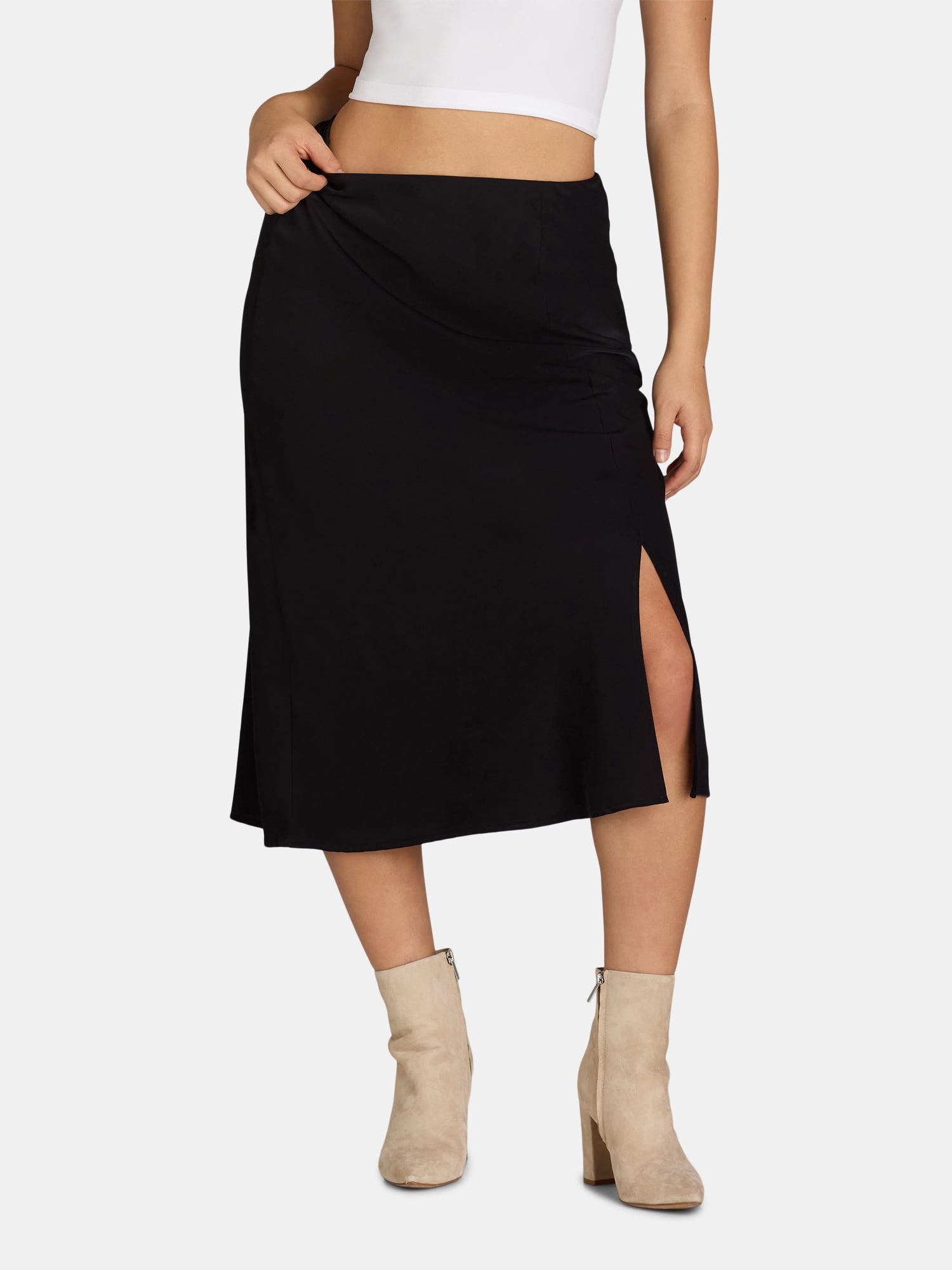 Time and Tru Women's Midi Slip Skirt, Sizes XS-XXXL