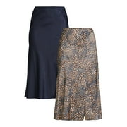 Time and Tru Women's Midi Slip Skirt, 2-Pack, Sizes XS-XXXL