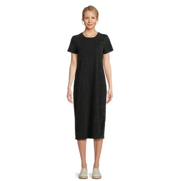 Time and Tru Women's Midi T-Shirt Dress with Short Sleeves, Sizes XS-3XL